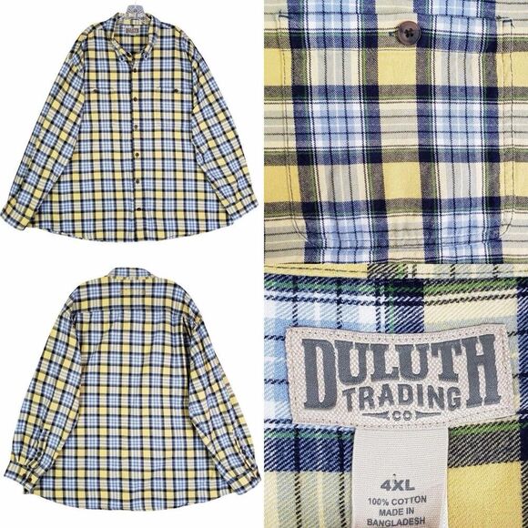 Duluth Trading Co Men’s Size 4XL Shirt LS Flannel Button Down Plaid Yellow - Picture 1 of 9